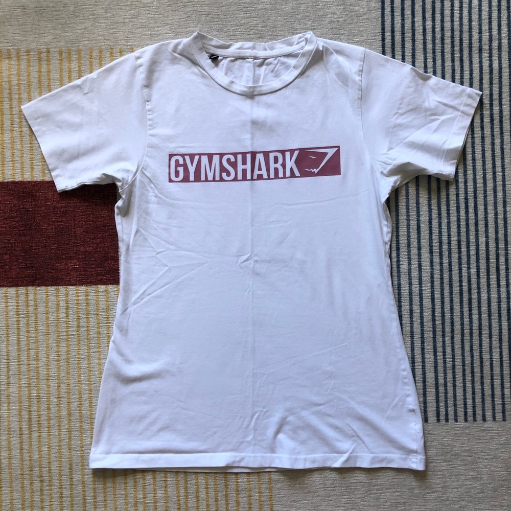 Gymshark | Size Small White w/Pink Logo Tee Shirt